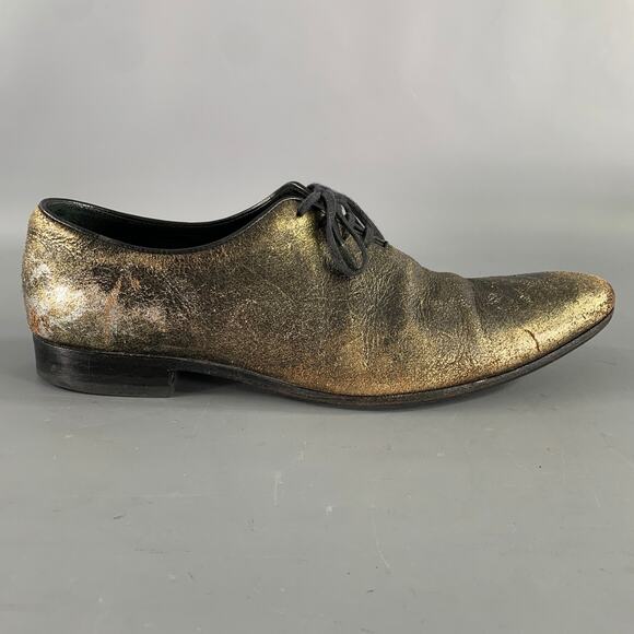 HAIDER ACKERMANN Size 8 Gold Black Metallic Leather Lace Up Shoes main image 4